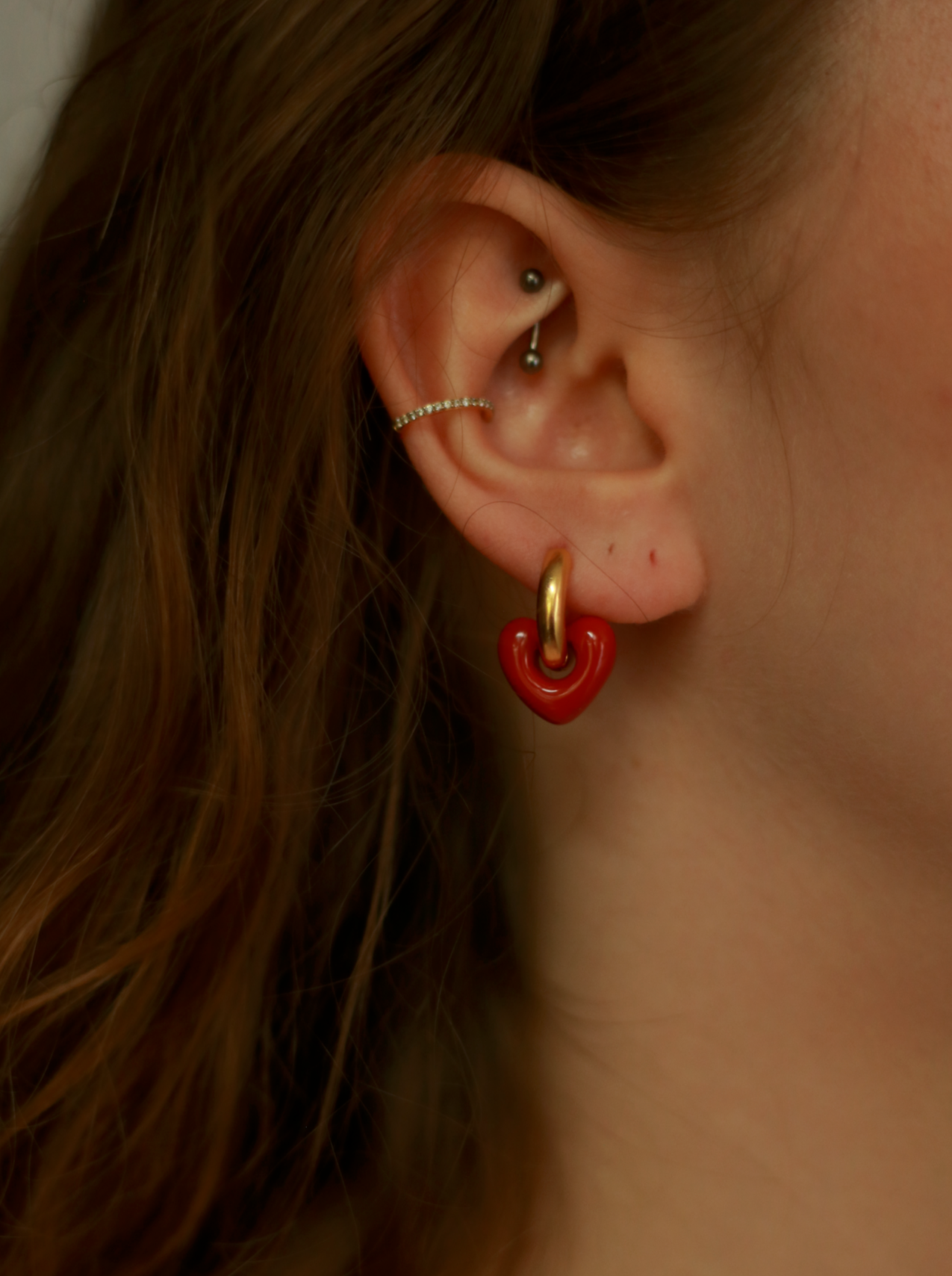 Red Heart Enamel Rounded Earrings