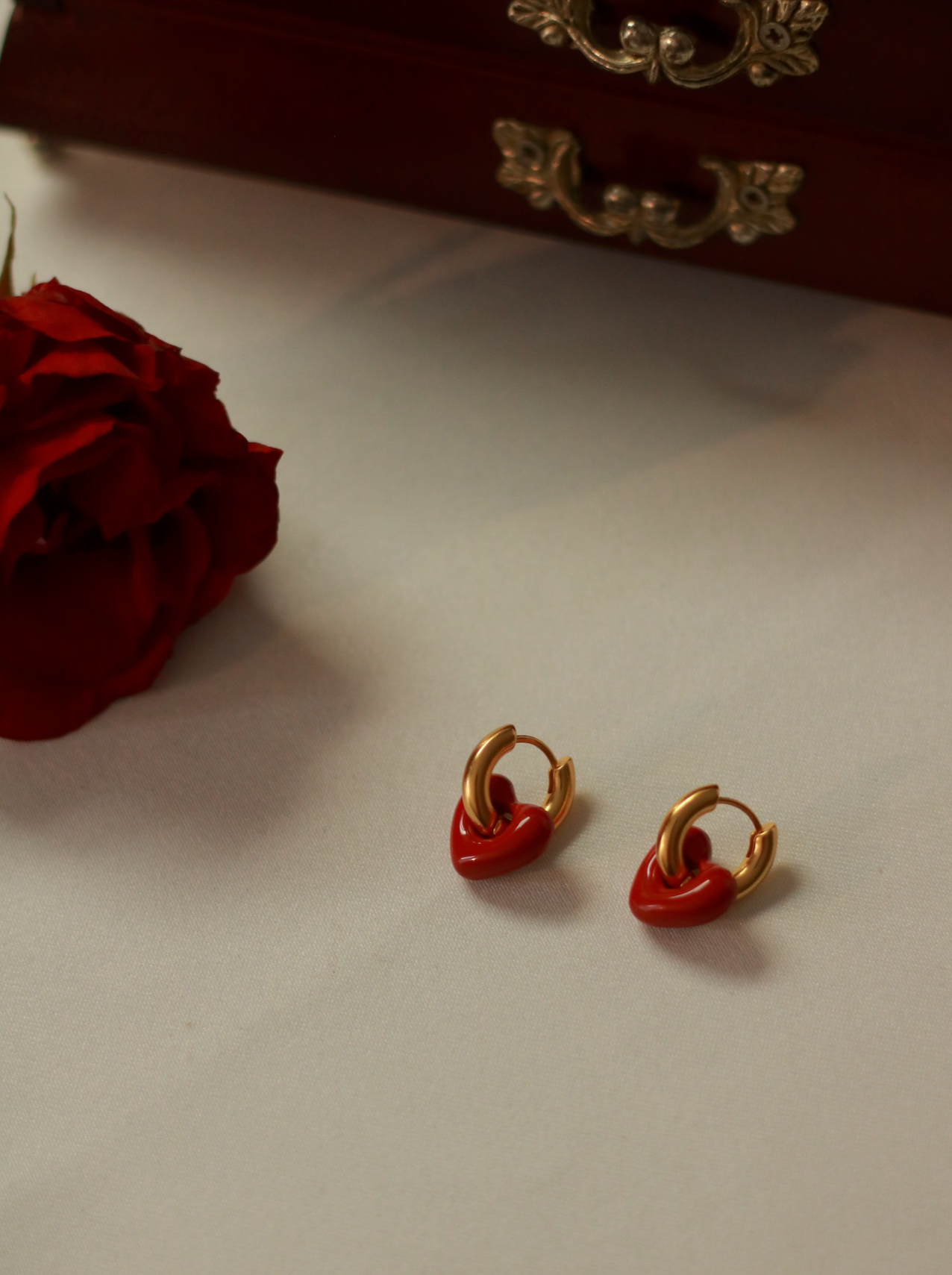 Red Heart Enamel Rounded Earrings