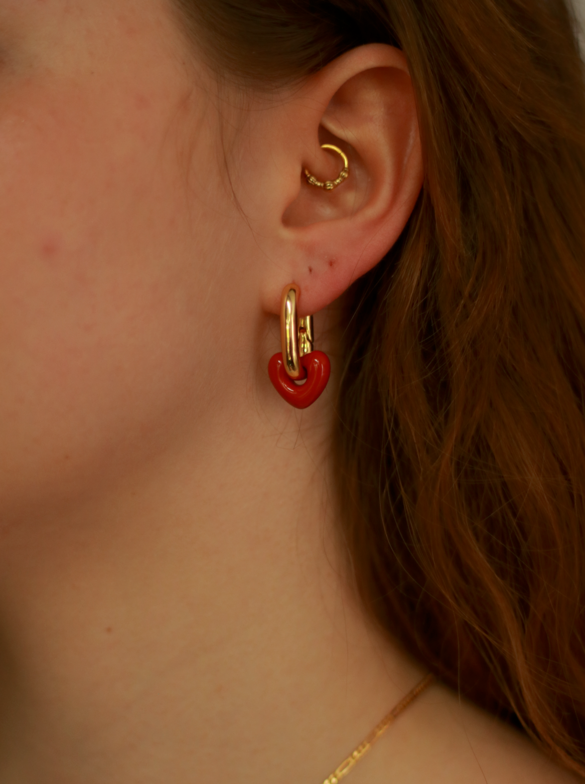 Red Heart Enamel Rectangular Earrings