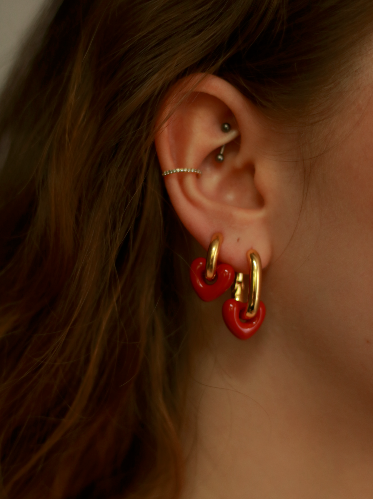 Red Heart Enamel Rectangular Earrings