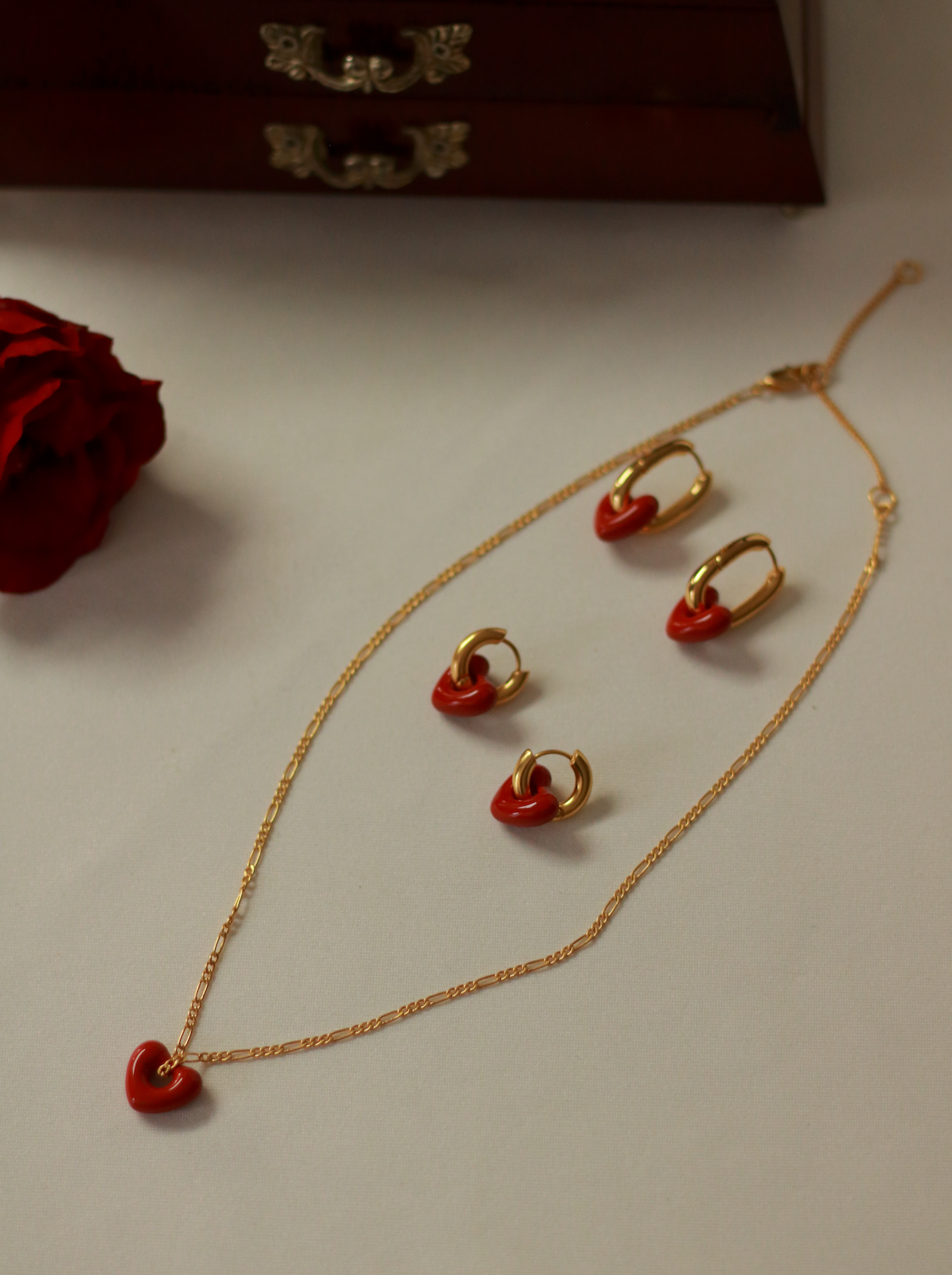 Red Heart Enamel Necklace