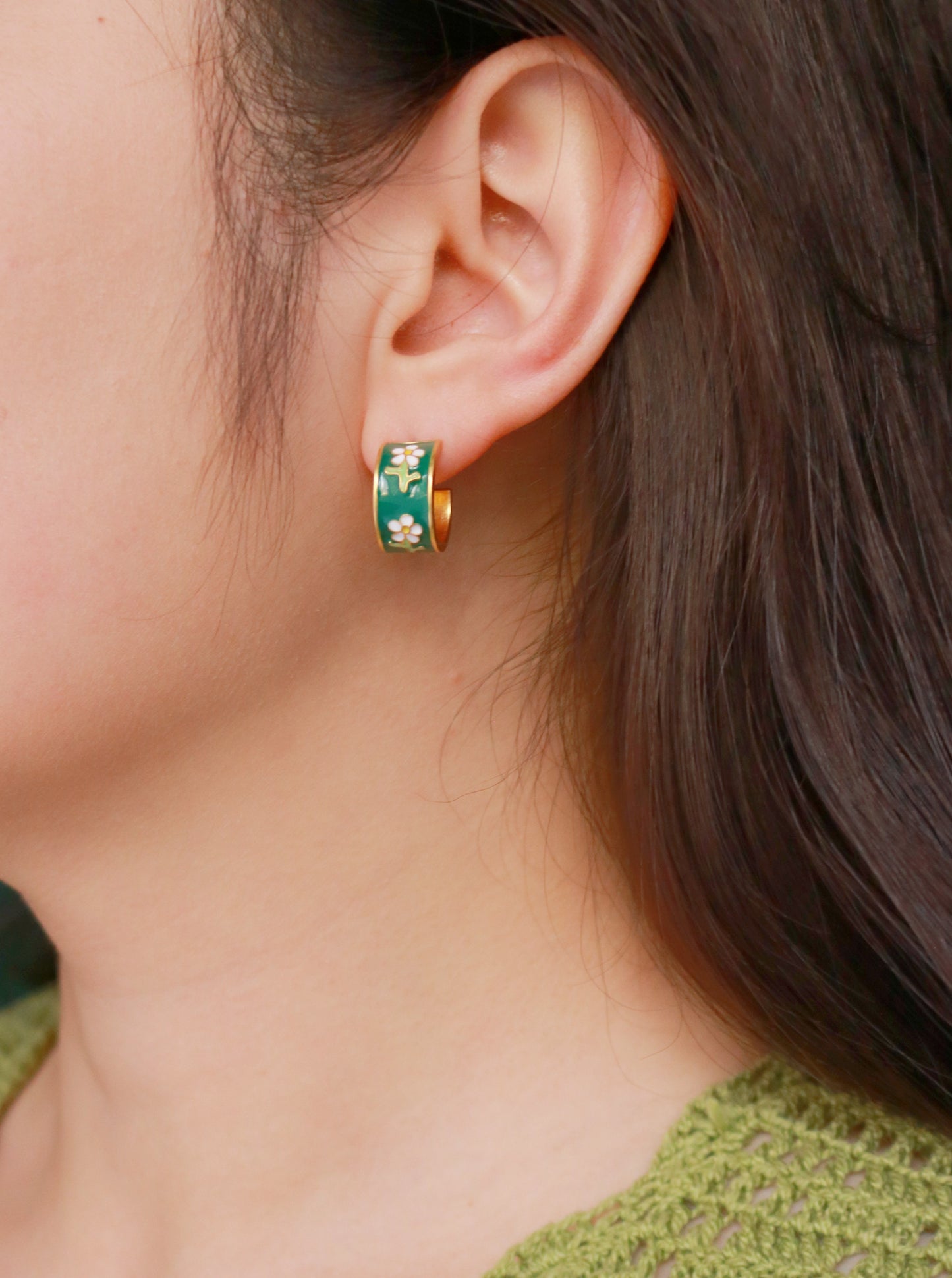 Earrings Flower Green Grass