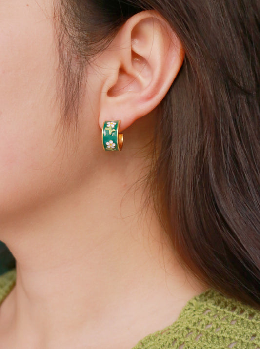 Earrings Flower Green Grass