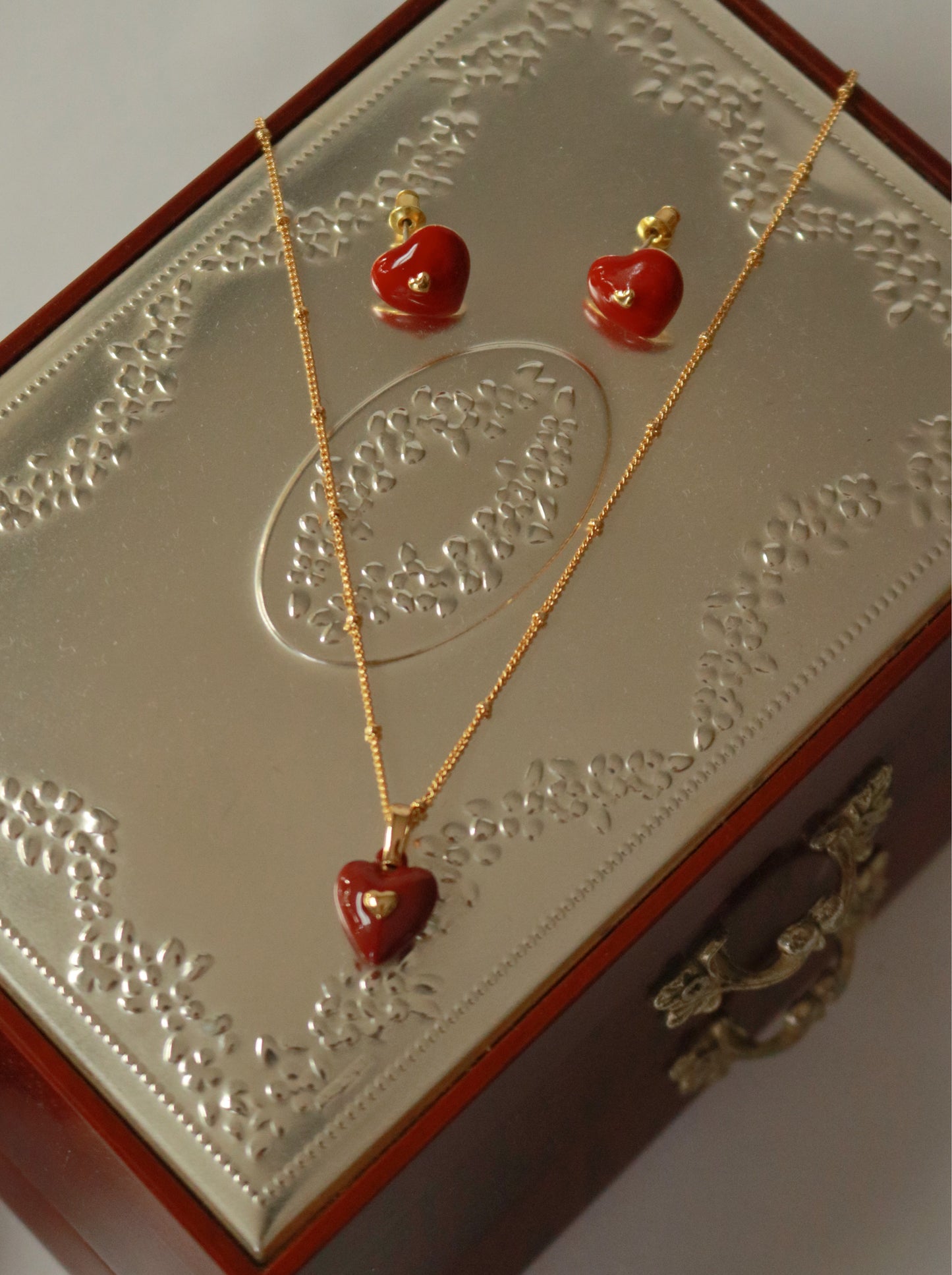 Red Enamel Heart Charm Necklace