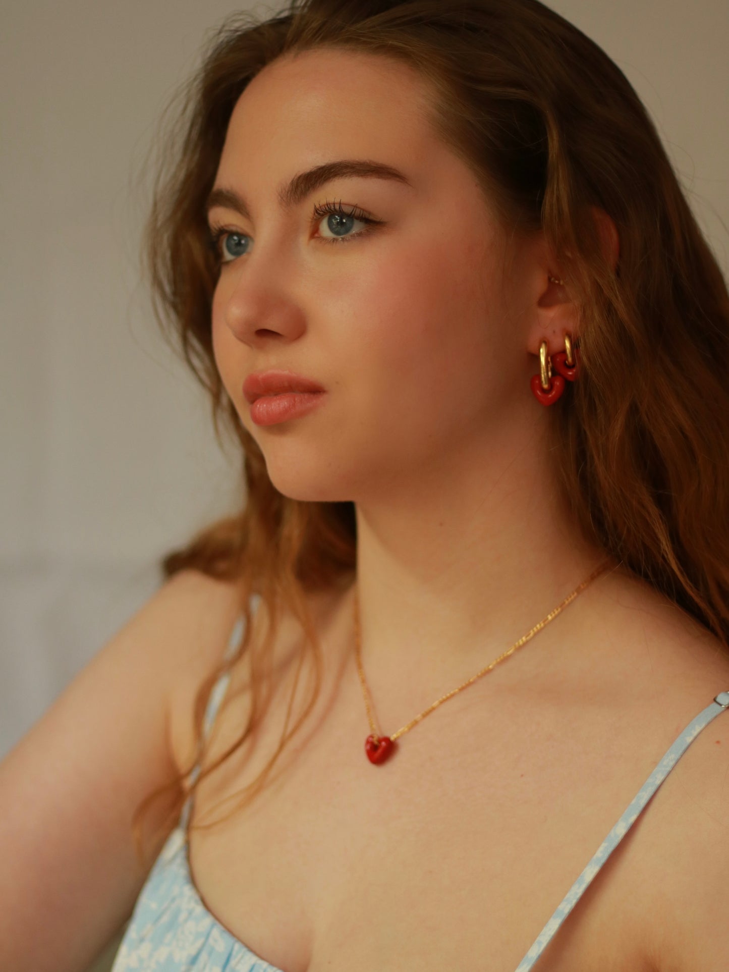 Red Heart Enamel Rounded Earrings