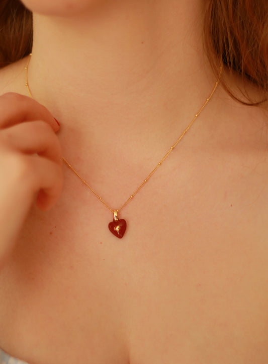 Red Enamel Heart Charm Necklace