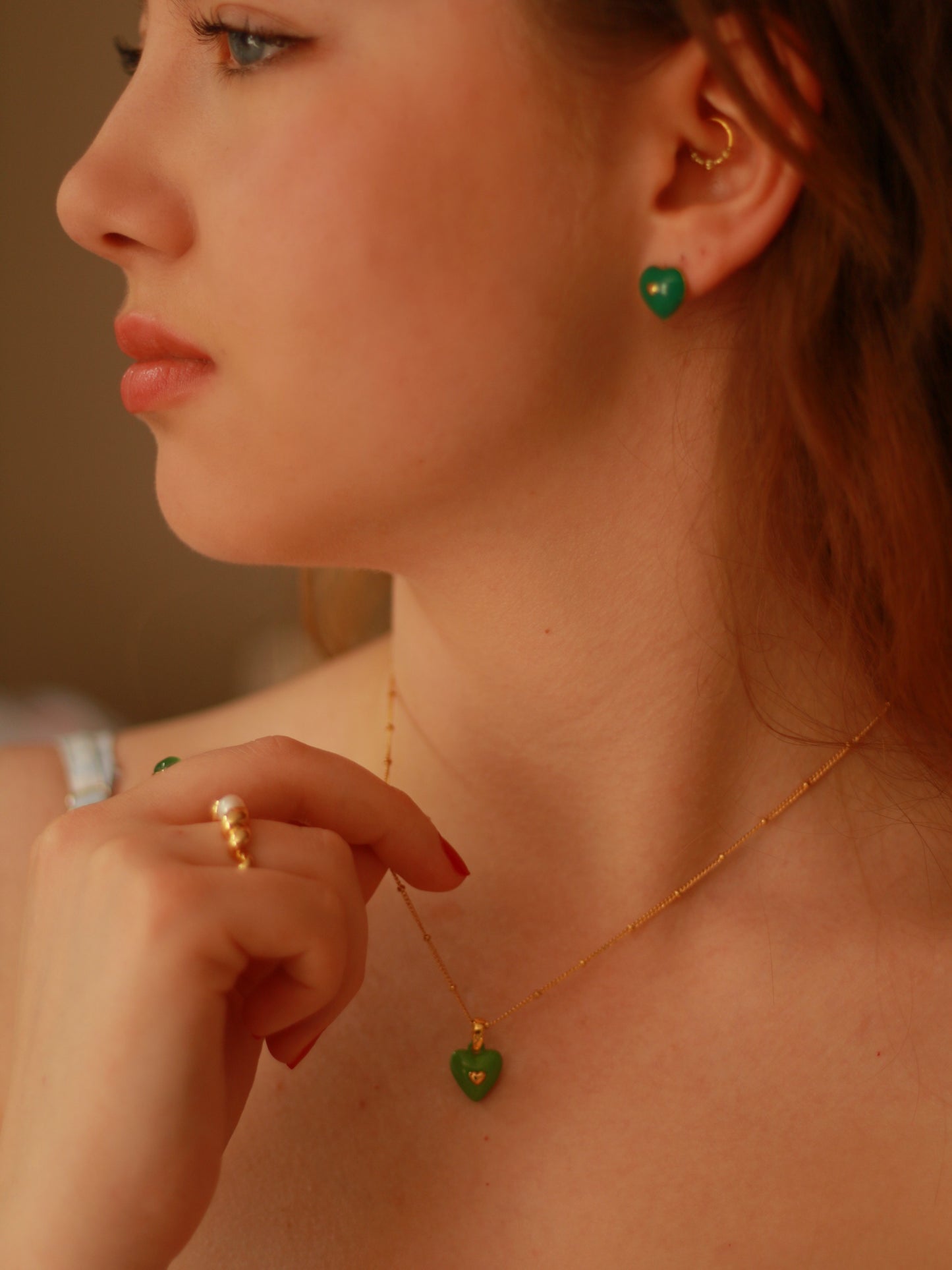 Green Enamel Heart Charm Necklace