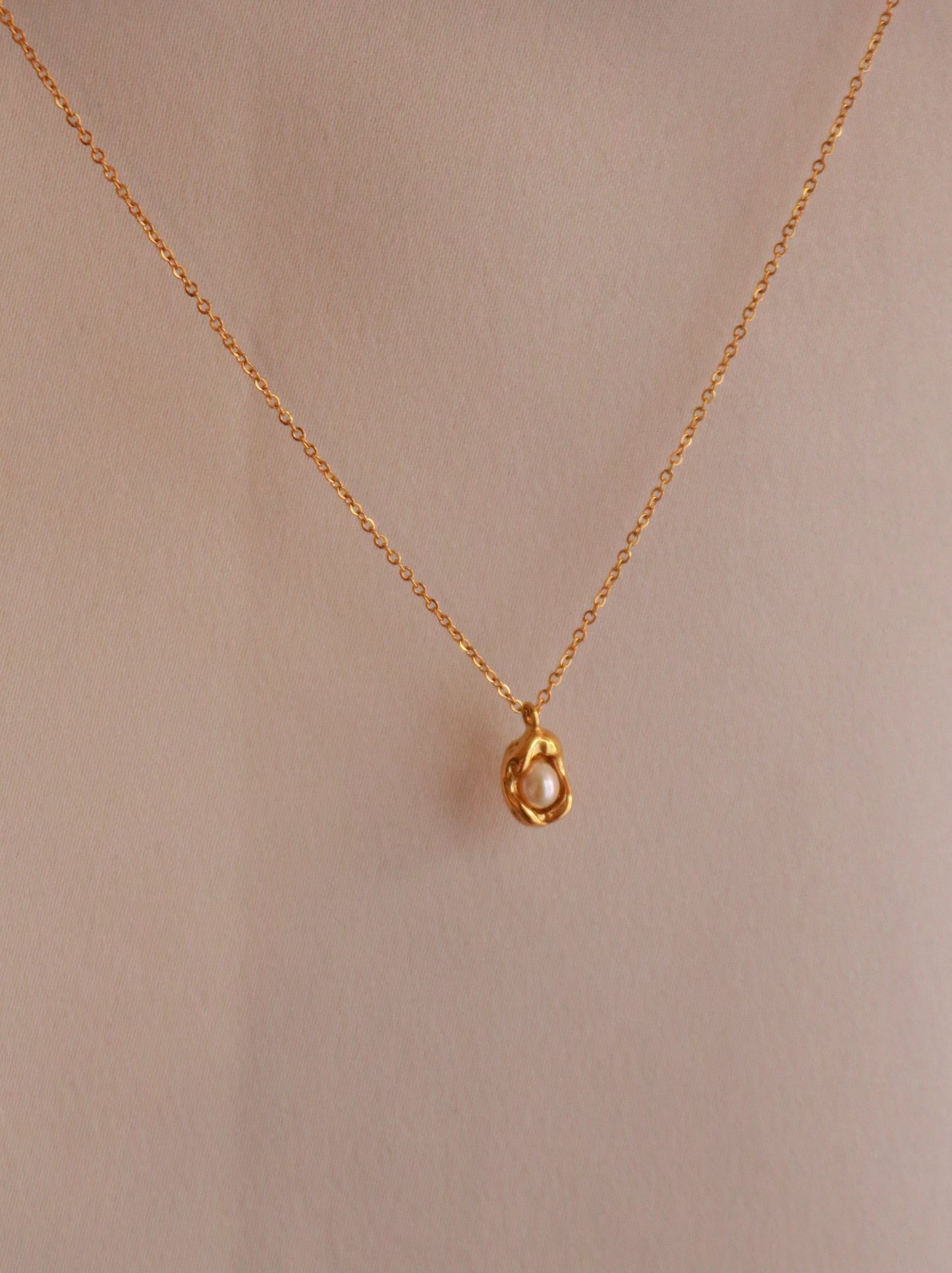 Gold Cage Pearl Necklace