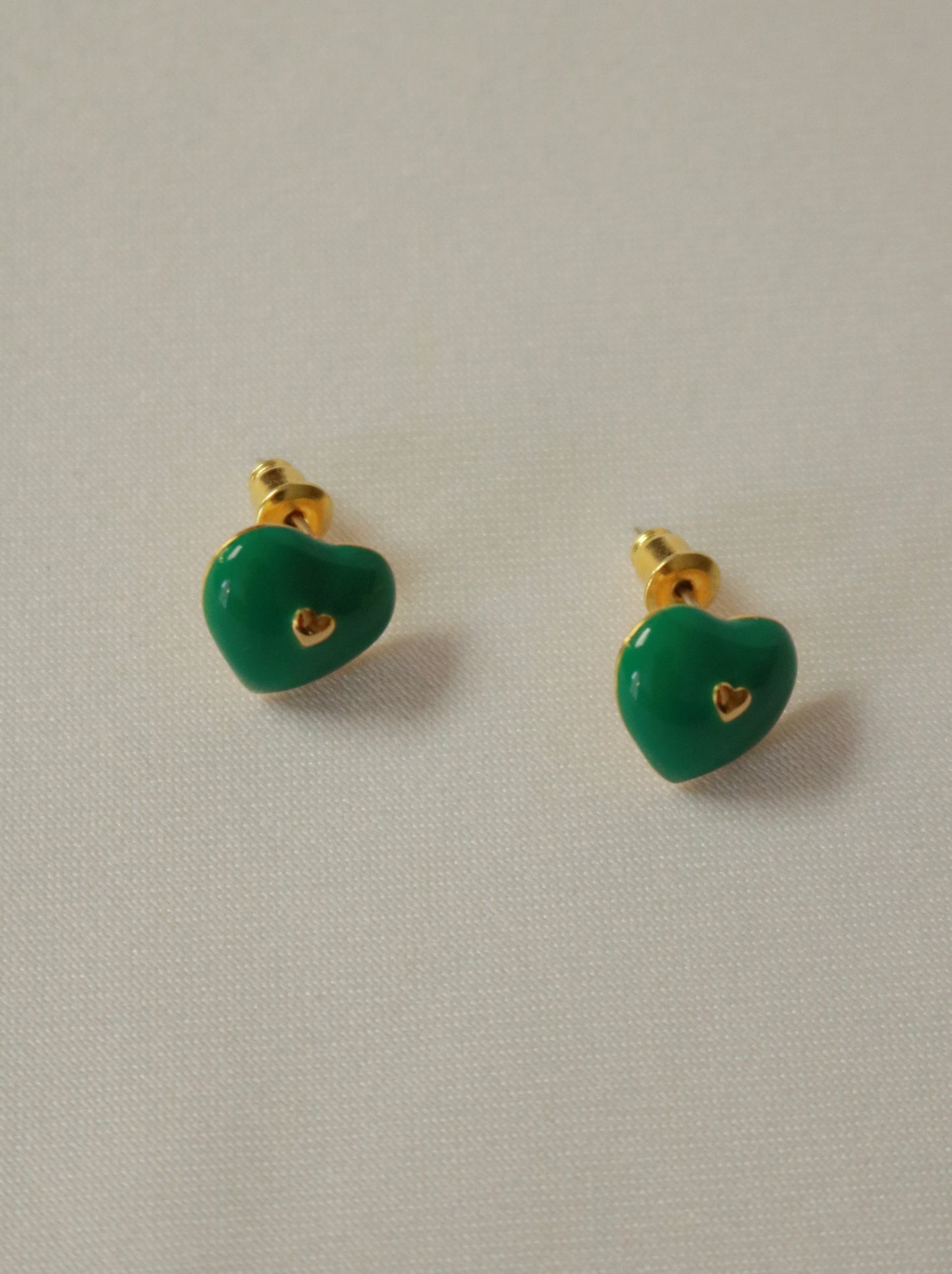 Green Enamel Heart Stud Earrings