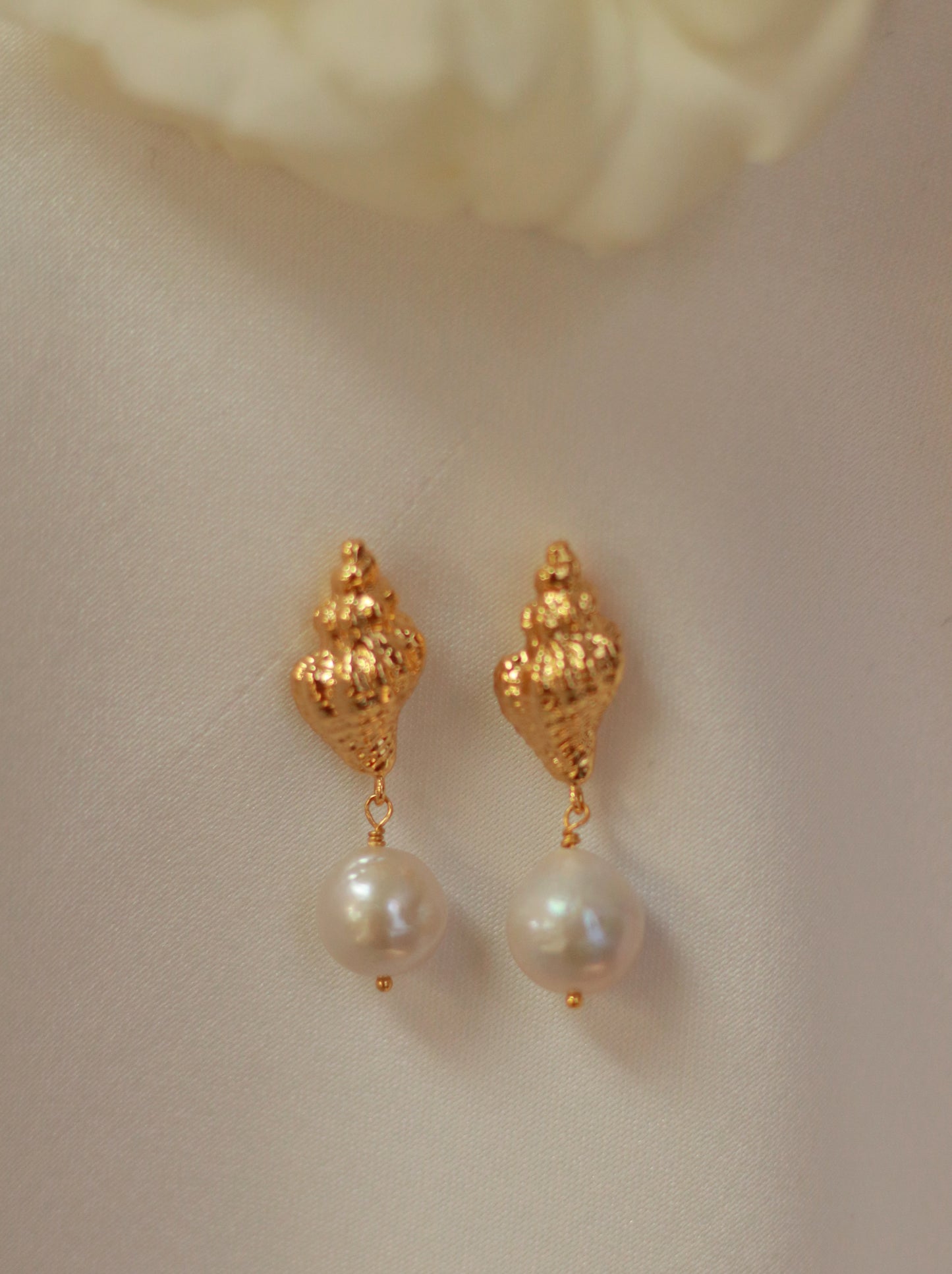 Conch Shell and Pearls Earrings