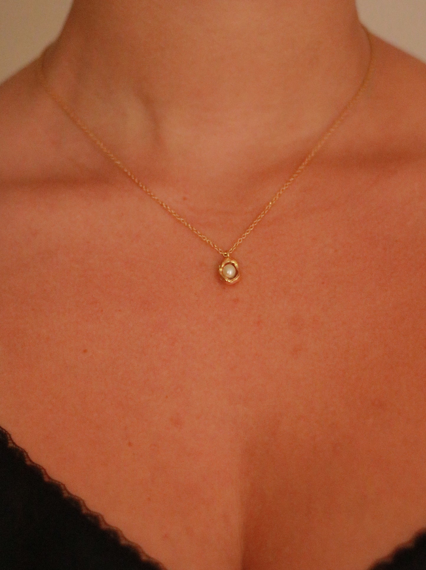 Gold Cage Pearl Necklace